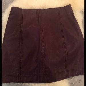 NWOT Free People burgundy faux leather mini skirt